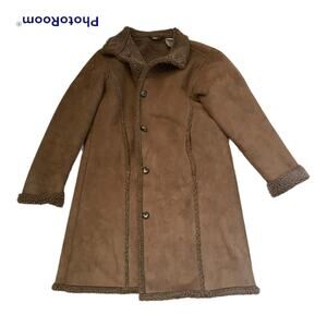 Vintage LL Bean MP Brown Suede Sherpa Lined Coat Jacket Button Barn Work Boho